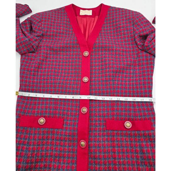 Vtg Pendleton Women's 12 Virgin Wool Red & Blue Houndstooth Jacket & Skirt Set - Picture 13 of 15